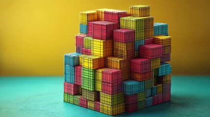 Colorful Stacked Cargo Containers: A 3D Render of Vibrant Shipping Cubes