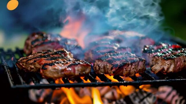 barbecue on the grill with smoke