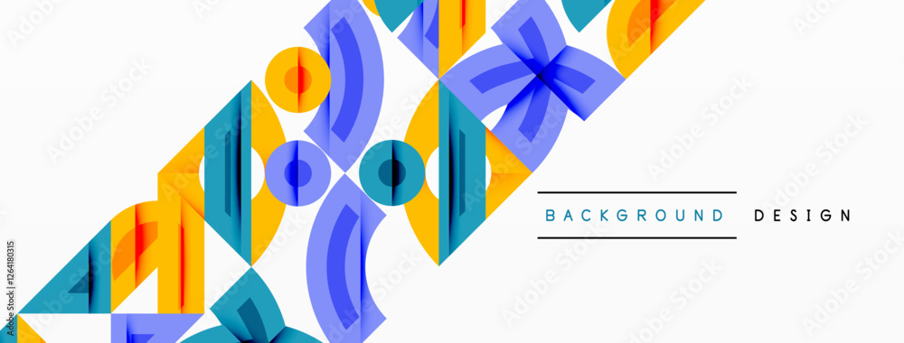 Aufkleber Abstract geometric background with shapes, featuring circular and rounded elements. Bold contrast, smooth gradients, dynamic composition, futuristic style
