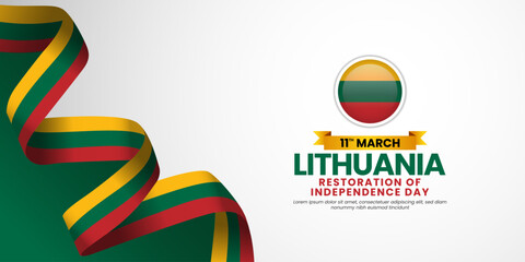Lithuania independence day banner background on march 11 with waving ribbon national flag
