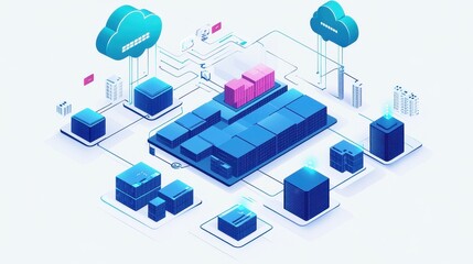 Obraz premium Cloud-based logistics system connecting global warehouses, digital supply chain. 