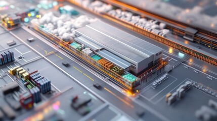 Cloud-based logistics system connecting global warehouses, digital supply chain. 