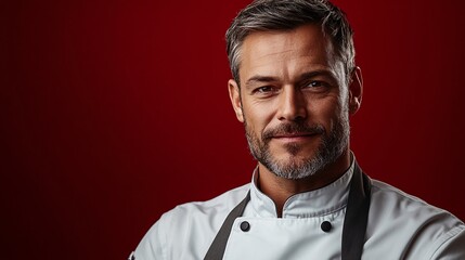 Obraz premium Portrait of a mature male chef wearing a white uniform