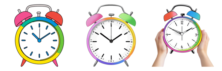 Alarm Clocks with Various Time Displays Isolated on transparent background