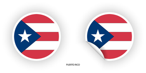 Puerto Rico sticker flag in circle shape and circle peeled shape on white background. Puerto Rico flag icon in circular form	
