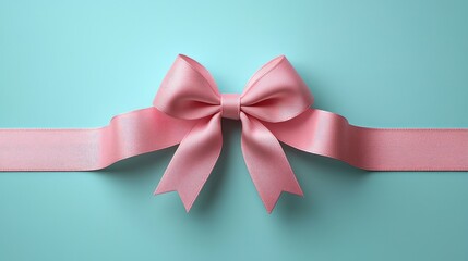 Elegant pink ribbon bow on a soft blue background, perfect for gift wrapping and celebrations