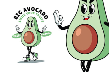 Playful and vibrant cartoon avocado character with a cheerful smile, perfect for fresh food promotions, healthy lifestyle projects, and creative designs.