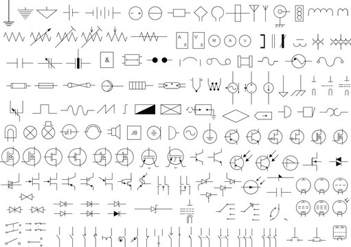 electronic electric international standard symbol icon vector semi conductor resistor component switch relay diode transistor