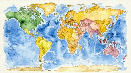 Hand-painted Watercolor World Map: A Global Perspective