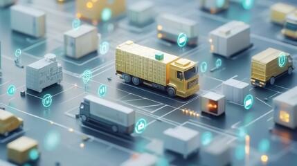 Obraz premium Digital payment icons flowing into delivery network, seamless transaction logistics. 