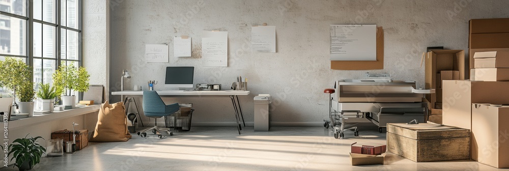Poster Cluttered workspace contrasting with a clean office environment showcasing productivity and chaos. Generative AI