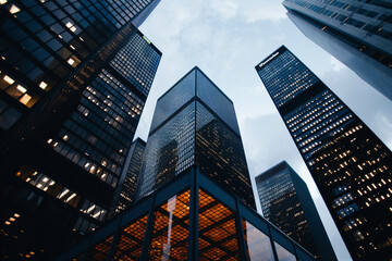 Naklejka premium Modern Business Buildings with Glass Facades in Urban Cityscape