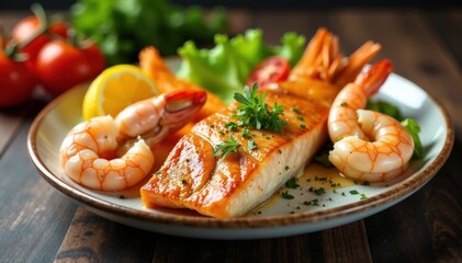 Seafood platter with fish and shrimp , ocean, shrimp, food