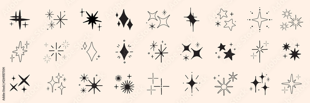 Wall mural collection of black starburst icons on a light background. various starburst shapes and sizes. starb