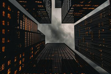 Modern Business Buildings with Glass Facades in Urban Cityscape