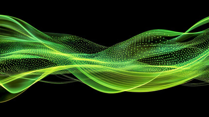 Dynamic Abstract Green Background with Flowing Lines and Dots, Representing Big Data, Technology, and Science &ndash; A Visualization of Connectivity in the World Wide Web and Digital Networks