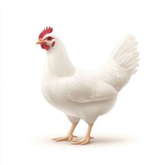 Fototapeta premium A beautifully illustrated white chicken stands proudly, showcasing its fluffy feathers and vibrant red comb. Perfect for farm-themed projects or food-related imagery.