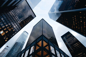 Modern Business Buildings with Glass Facades in Urban Cityscape