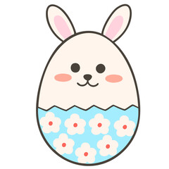 花柄の白と水色のイースターエッグ（線あり）