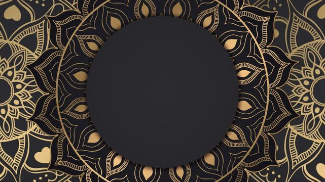 Islamic ornament black background video with arabic style and mandala flower circle animation for ramadan kareem, eid mubarak and islamic background	