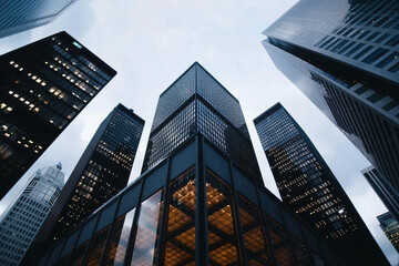 Corporate Office Buildings Under Bright Sky in Financial District