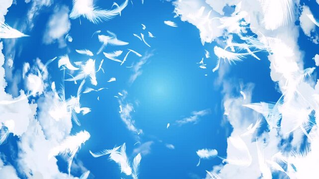 螺旋状に吹き上がる羽根 青空