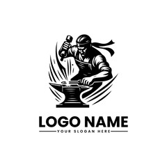 Skilled Blacksmith in Action Tenacious Craftsman Vector Logo Artisan Metalwork Illustration