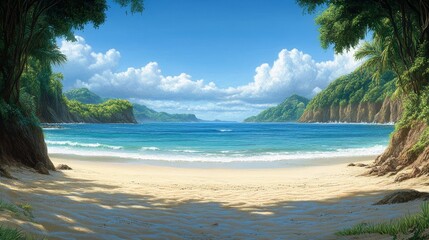 Fototapeta premium Seascape paradise beach and tranquil horizon perfect travel destination for vacations or wallpaper with relaxation under sunny skies