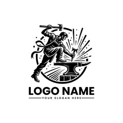 Skilled Blacksmith in Action Tenacious Craftsman Vector Logo Artisan Metalwork Illustration