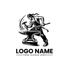 Fototapeta premium Skilled Blacksmith in Action Tenacious Craftsman Vector Logo Artisan Metalwork Illustration