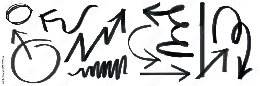Wall mural a collection of black arrows and lines in various shapes and directions. arrows include curved, stra