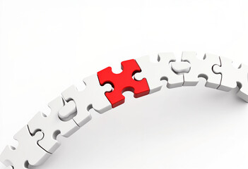 Connecting Red Puzzle Piece Teamwork, Solution, Unity, Bridge, Success
