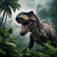 Age of Giants: The T. Rex Reigns Over a Prehistoric Landscape with Erupting Volcanoes
