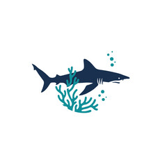 Illustration of a Shark Swimming Near Coral in the Marine Environment