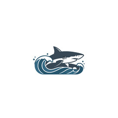 Stylized Shark Illustration Riding Ocean Waves for Logo or Design