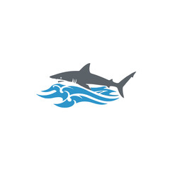 Shark Swimming Over Ocean Waves in a Minimalist Logo Style Design