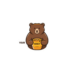 Cute Cartoon Bear Hugging Jar of Sweet Honey in Adorable Illustration
