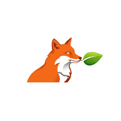Stylized Illustration of a Fox Holding a Green Leaf in Its Mouth