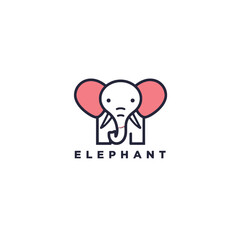 Minimalist Cartoon Elephant Logo Design with Pink and Gray Elements