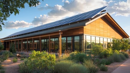 Fototapeta premium Solar Powered Community Center with Modern Design and Green Space