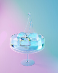 glass of water on blue background