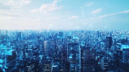 Obraz premium Futuristic Cityscape Digital Network Skyline