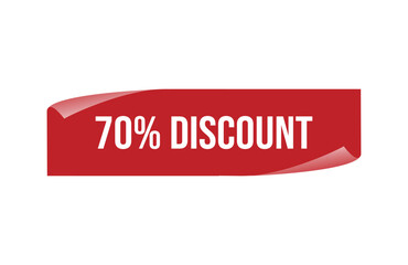 Red banner 70% discount isolated on white background.