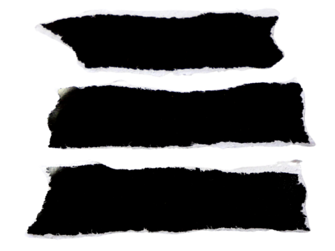 Pieces of torn or cut black paper, design elements isolated on transparent background.