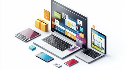 Multi-device online shopping experience with synchronized delivery updates. 