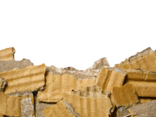 Pieces of torn or cut brown cardboard isolated design element on transparent background.