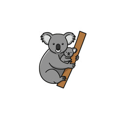 Illustration of a Koala and Baby on a Branch in a Cute Style