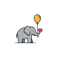 Cute Cartoon Elephant Holding Balloon and Heart Illustration