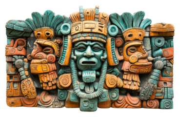 Ancient mayan artifacts archaeological site sculpture historic culture isolated on transparent background