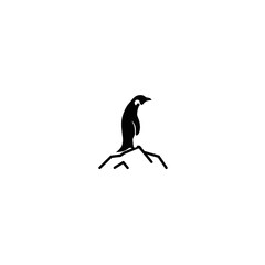 Minimalistic Penguin Silhouette Standing on a Mountain Top with White Background